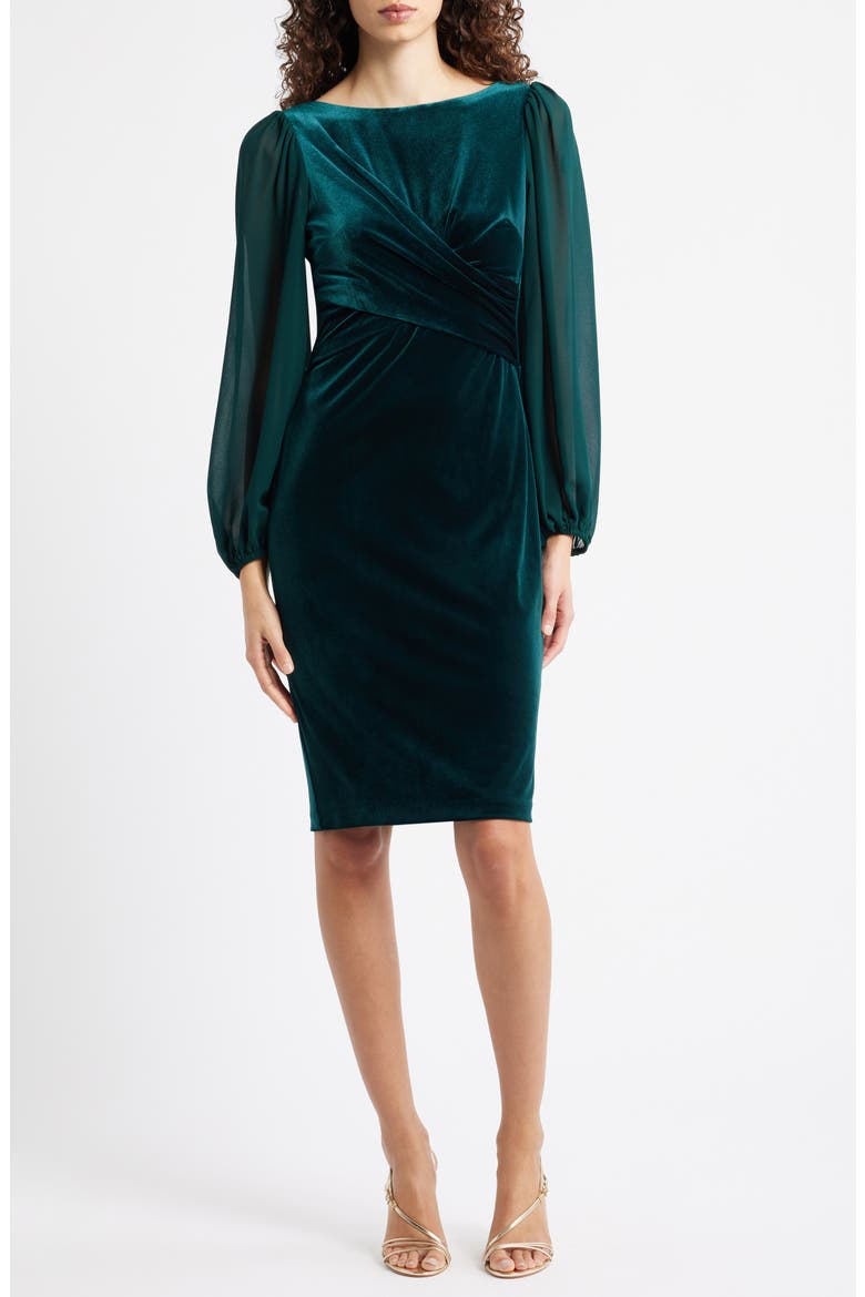 Long Chiffon Sleeve Velvet Dress, Main, color, HUNTER