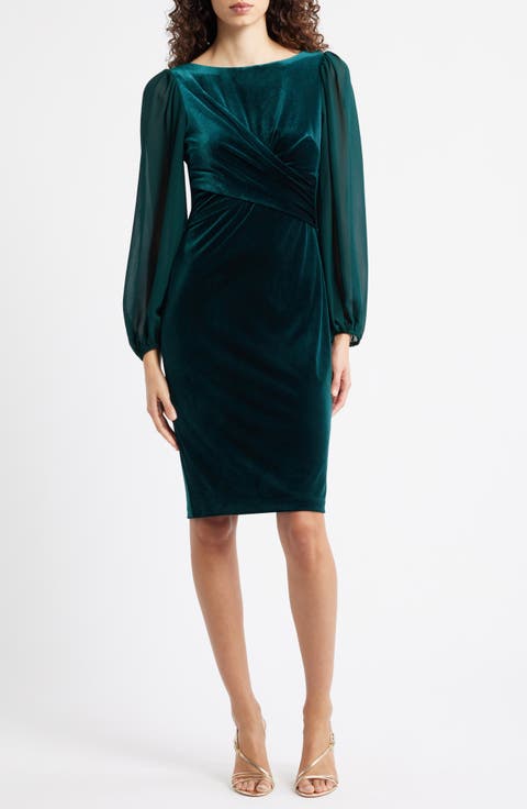 Long Chiffon Sleeve Velvet Dress