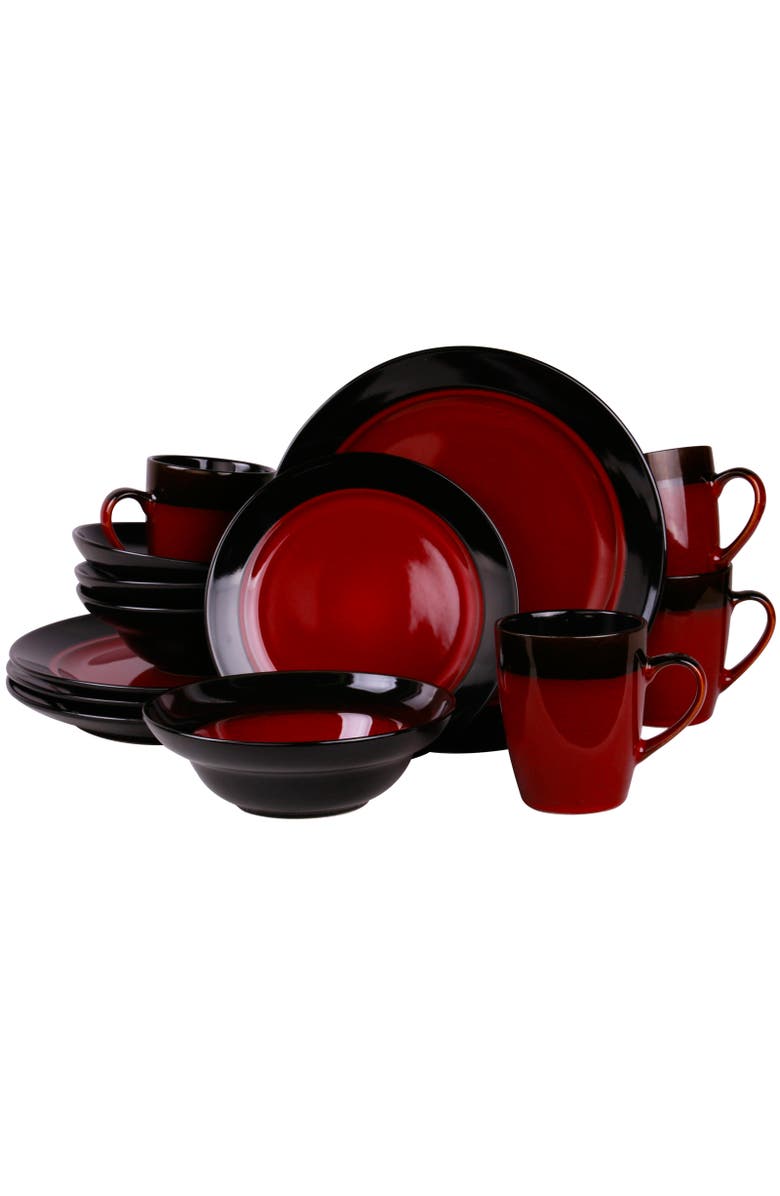 Elama Tanizia 16 Piece High Gloss Dinnerware Set, Main, color, Red