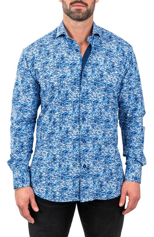 Maceoo Einstein Stretchie Cubes Button-Up Shirt in Blue 