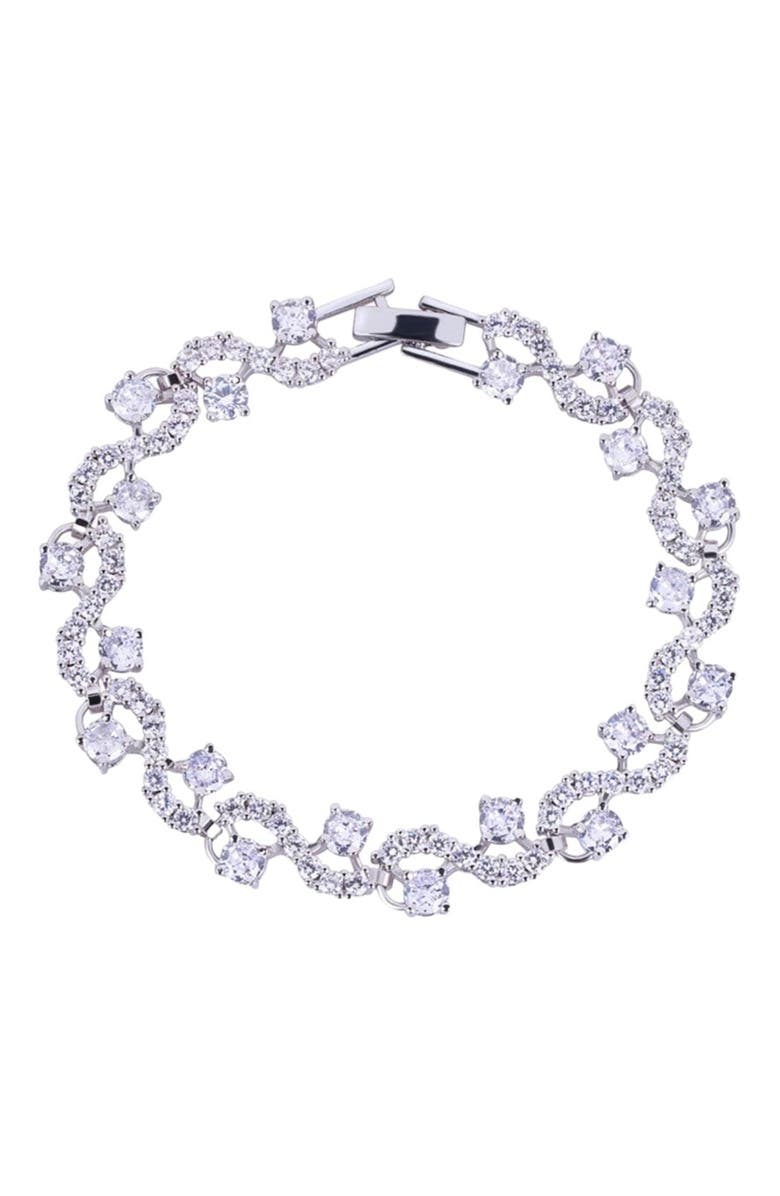Hollywood Sensation Tennis Bracelet with Round Cut White Diamond Cubic Zirconia, Main, color, 