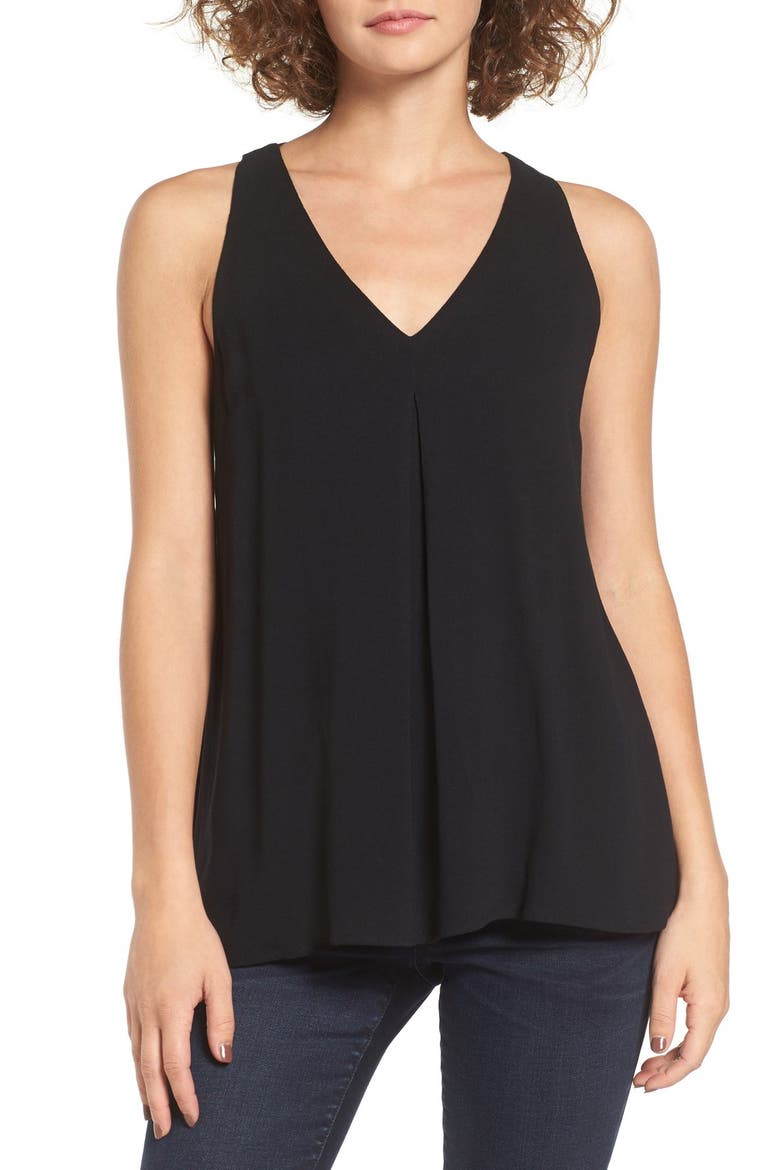 V-Neck Crepe Swing Tank, Main, color, BLACK