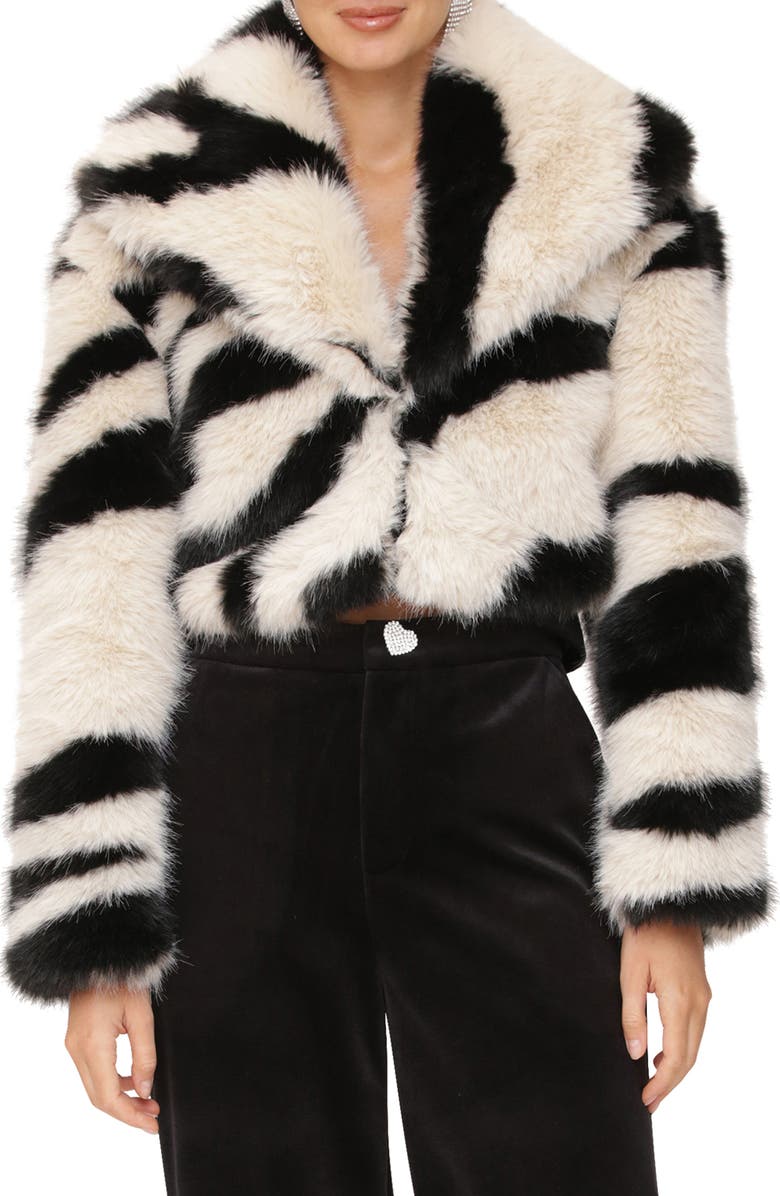 Avec Les Filles Stripe Faux Fur Crop Coat, Main, color, 