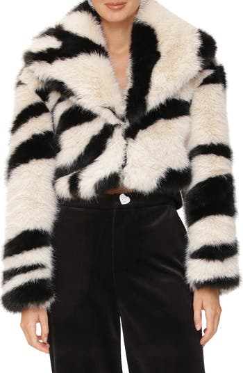 Avec Les Filles Stripe Faux Fur Crop Coat Nordstromrack