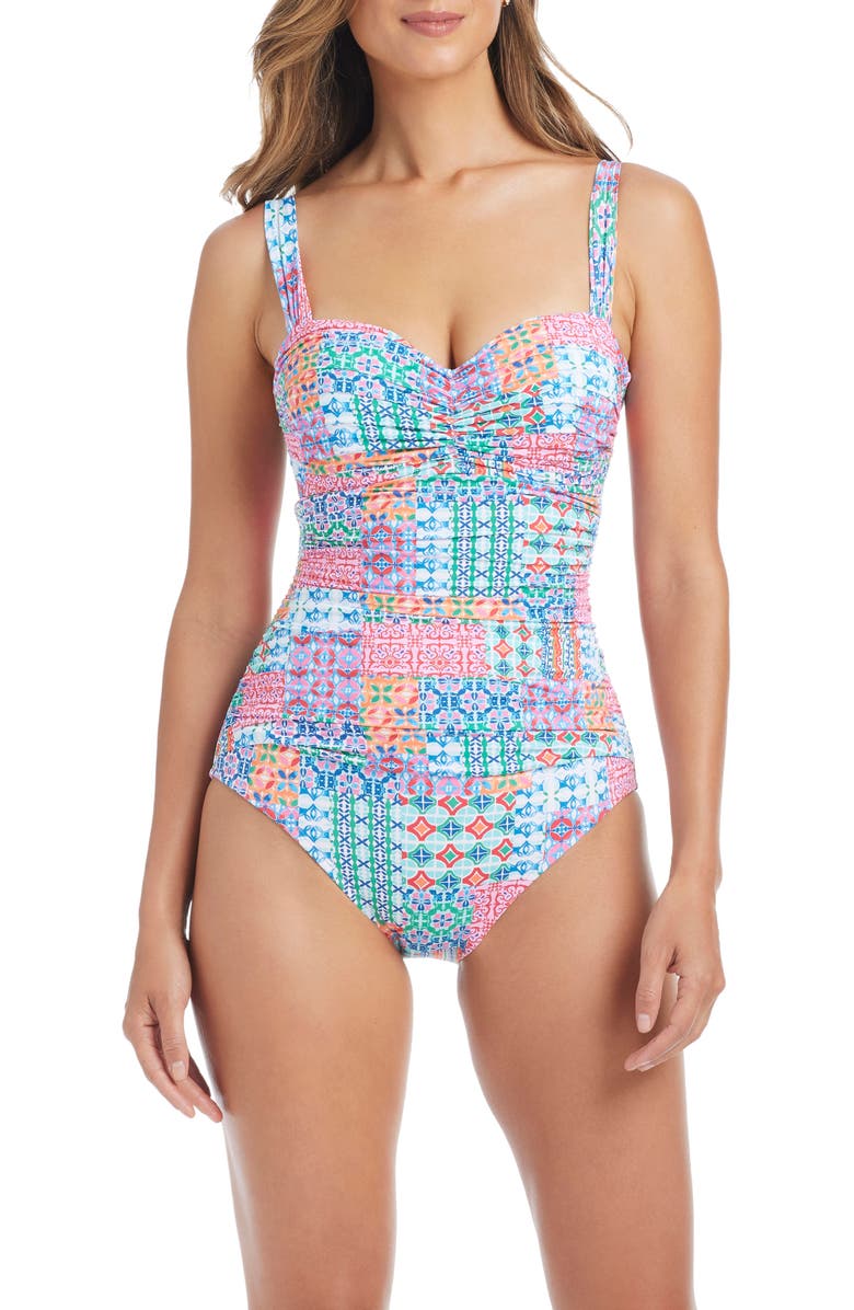 BLEU by Rod Beattie Shirred Underwire One-Piece Swimsuit, Alternate, color, Multi Pink