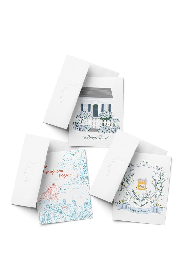 Wedding Greeting Card Pack (3ct) "Anniversary Honey, Congrats Cottage, And so The Honeymoon Begins", Main, color, Multi-Pack