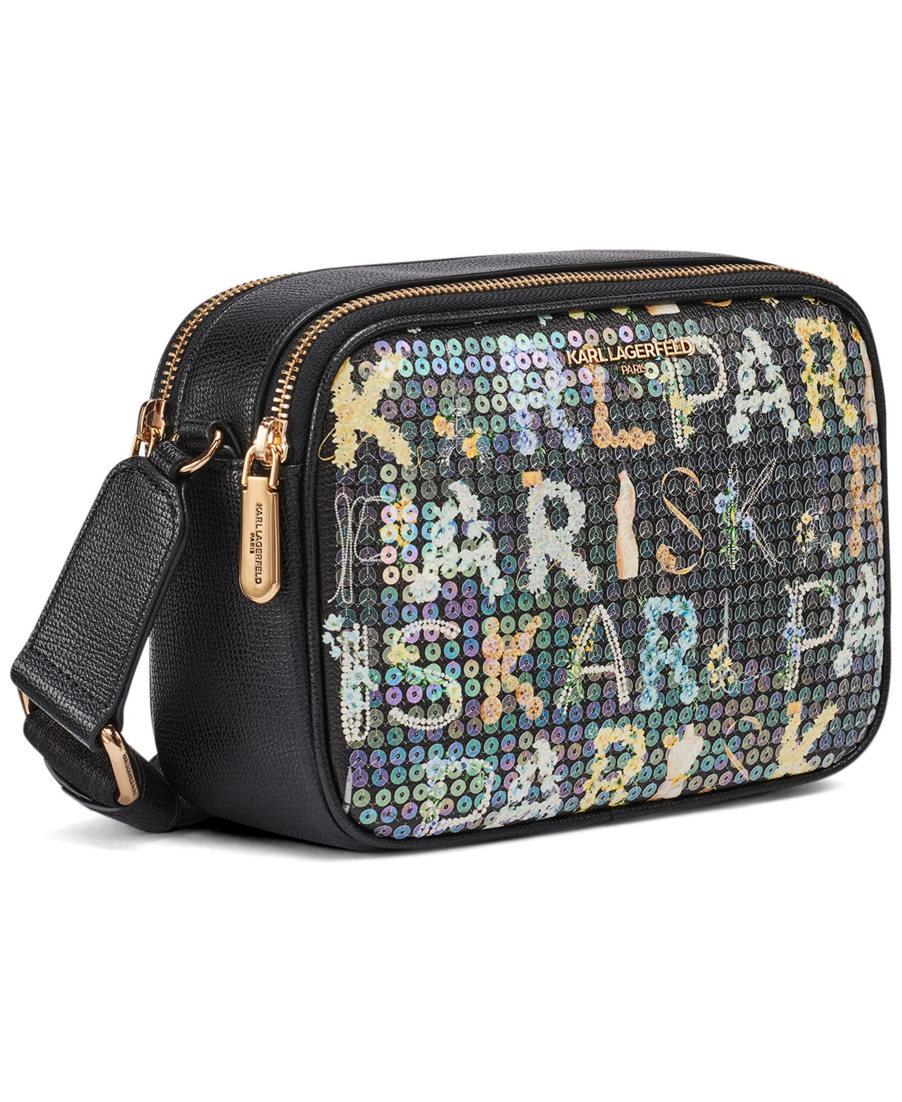KARL LAGERFELD PARIS Maybelle Sequin KL Crossbody, Alternate, color, Black Multi