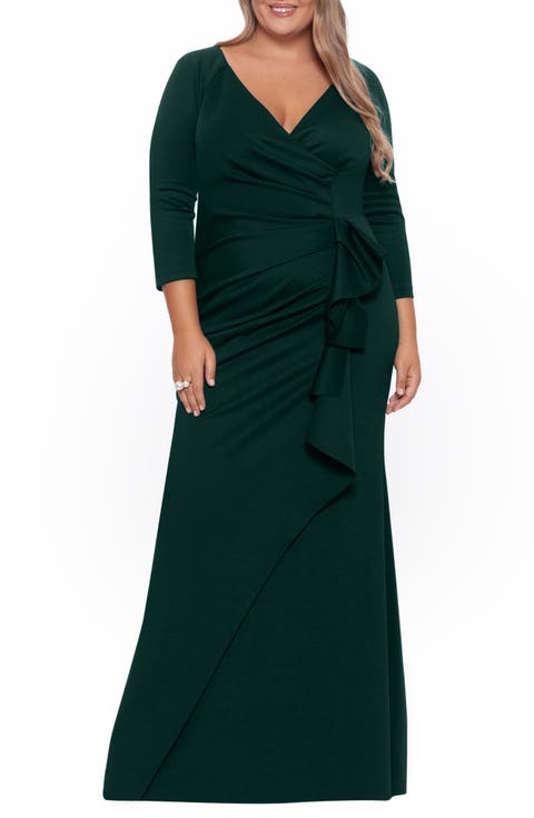 Xscape Side Ruched Scuba Knit Gown (Plus Size)