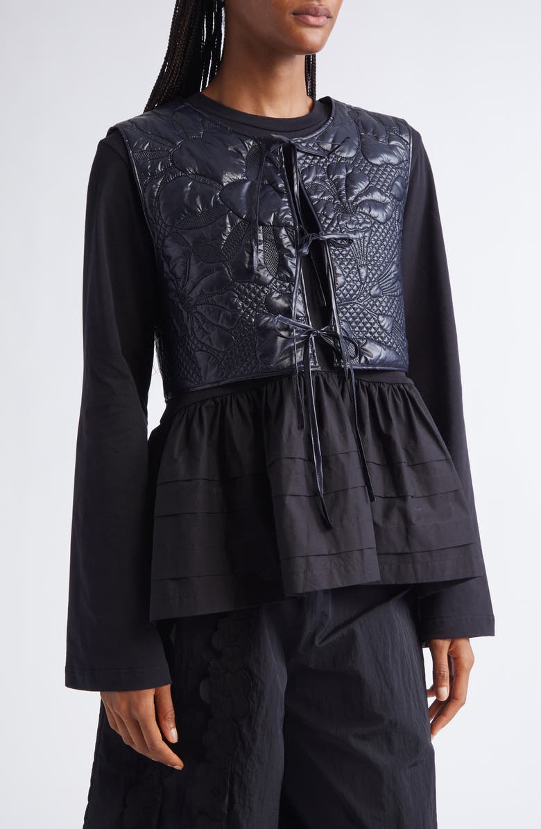 Cecilie Bahnsen Bowie Hooded Longline Coat with Inset Vest, Alternate, color, Black