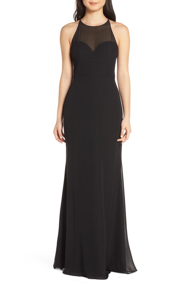 Hayley Paige Occasions Sheer Racerback Chiffon Evening Dress, Main, color, 
