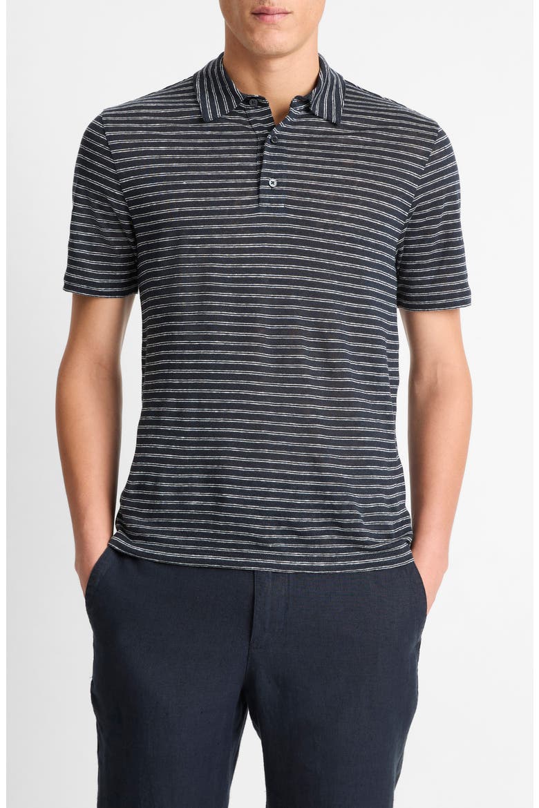 Stripe Linen Polo, Main, color, COASTAL/ OPTIC WHITE