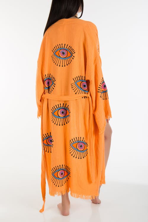 Forever & Always Shoes Aria Evil Eye Handmade Cotton Kimono In Orange