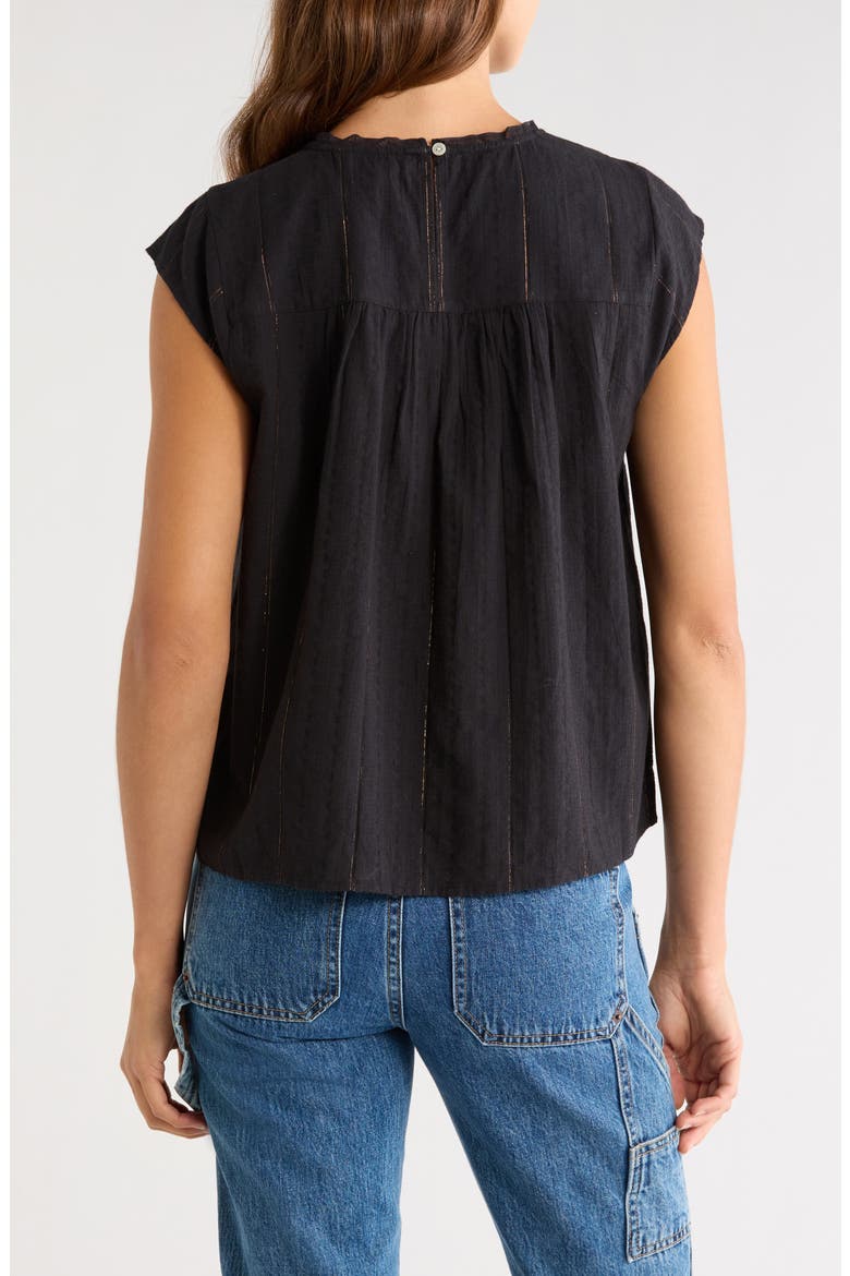 Lace Inset Yoke Metallic Cotton Top, Alternate, color, CAVIAR