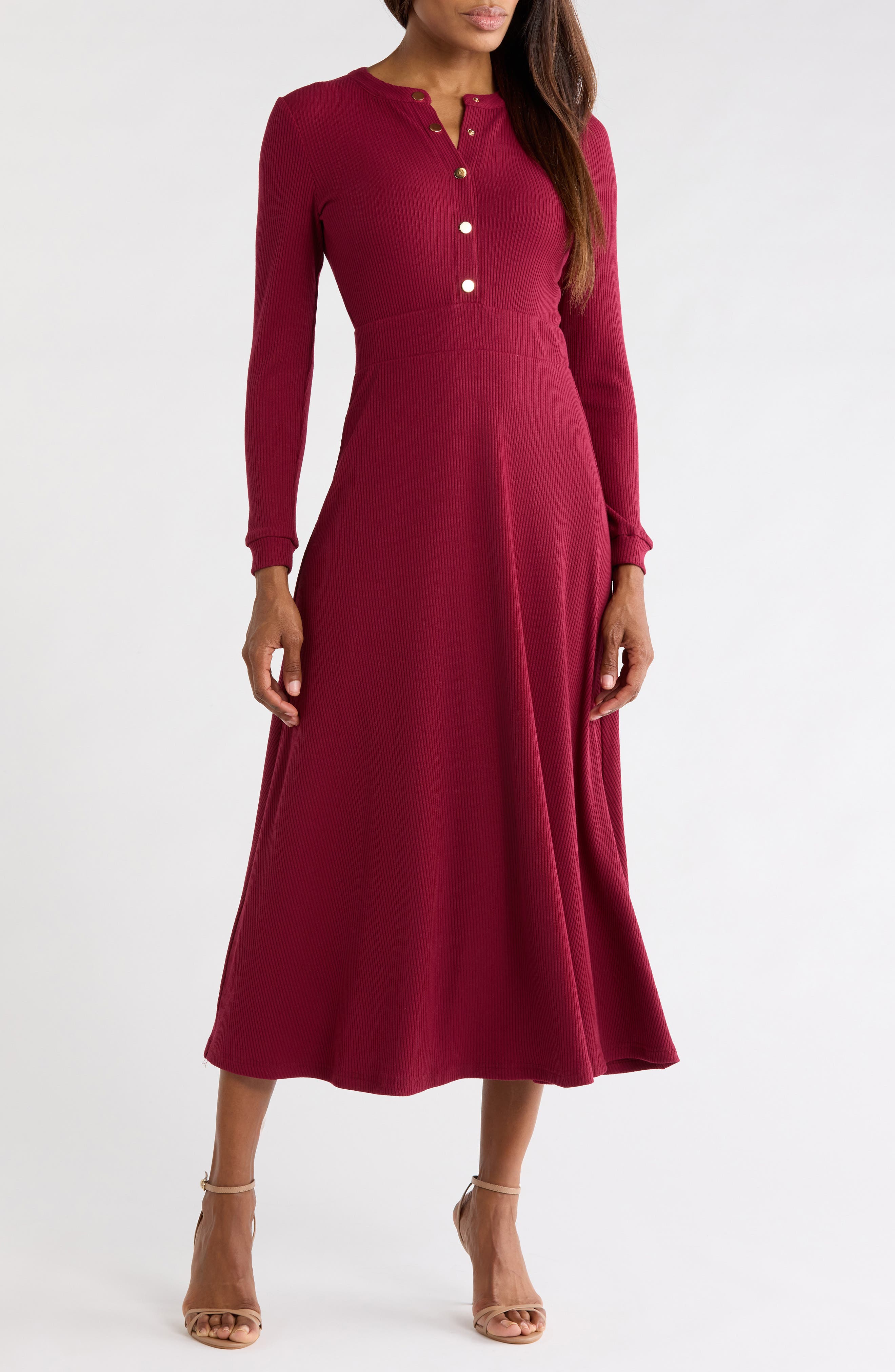 Ashton Long Sleeve Thermal Knit Midi Dress