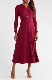 Ashton Long Sleeve Thermal Knit Midi Dress