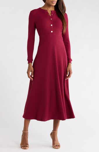 Ashton Long Sleeve Thermal Knit Midi Dress