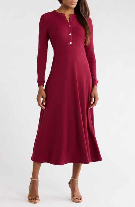 Ashton Long Sleeve Thermal Knit Midi Dress