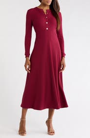AREA STARS Ashton Long Sleeve Thermal Knit Midi Dress
