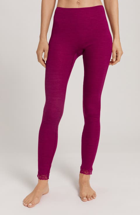Lace Trim Merino Wool & Silk Rib Leggings