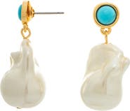 RIVKA FRIEDMAN 18K Gold Plated Turquoise & Faux Pearl Drop Earrings