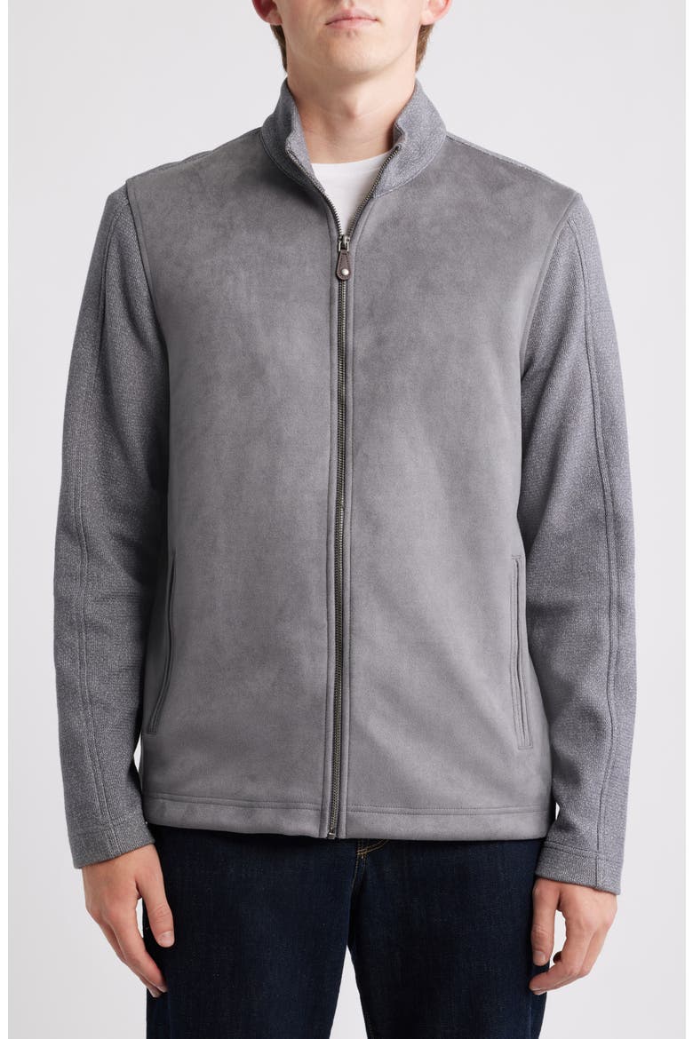 Sueded Mixed Media Jacket, Alternate, color, GRAY