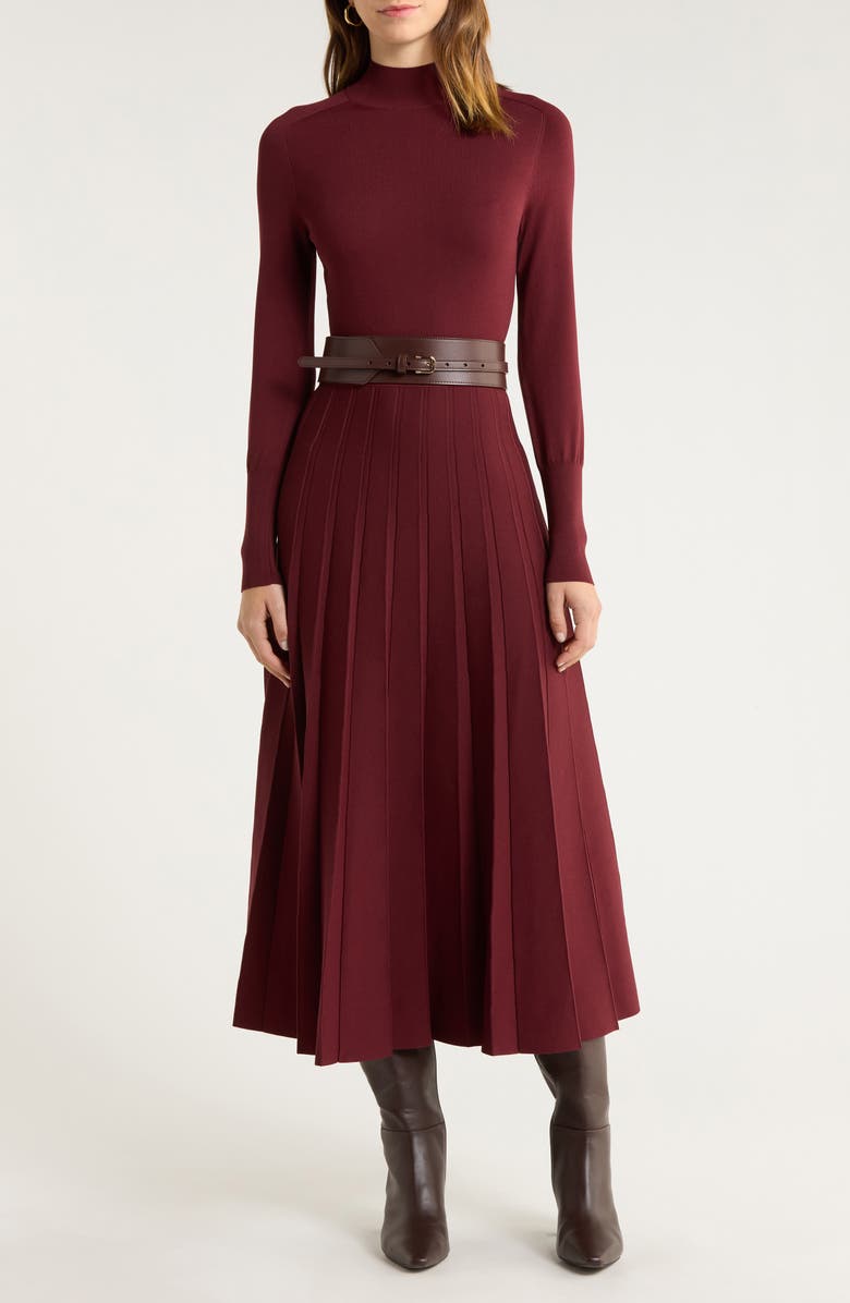 Reiss Alicia Long Sleeve Belted Sweater Dress, Main, color, Raspberry Red