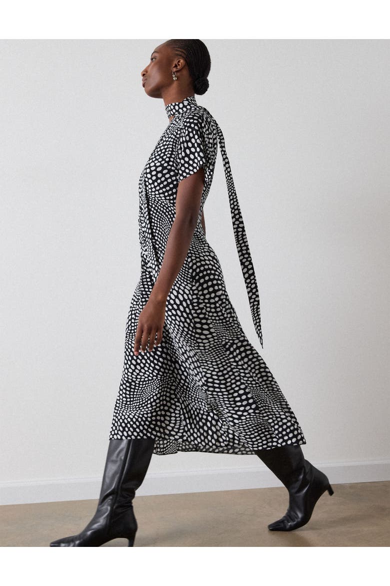 Mixed Dot Scarf Midi Dress, Alternate, color, Blk/White