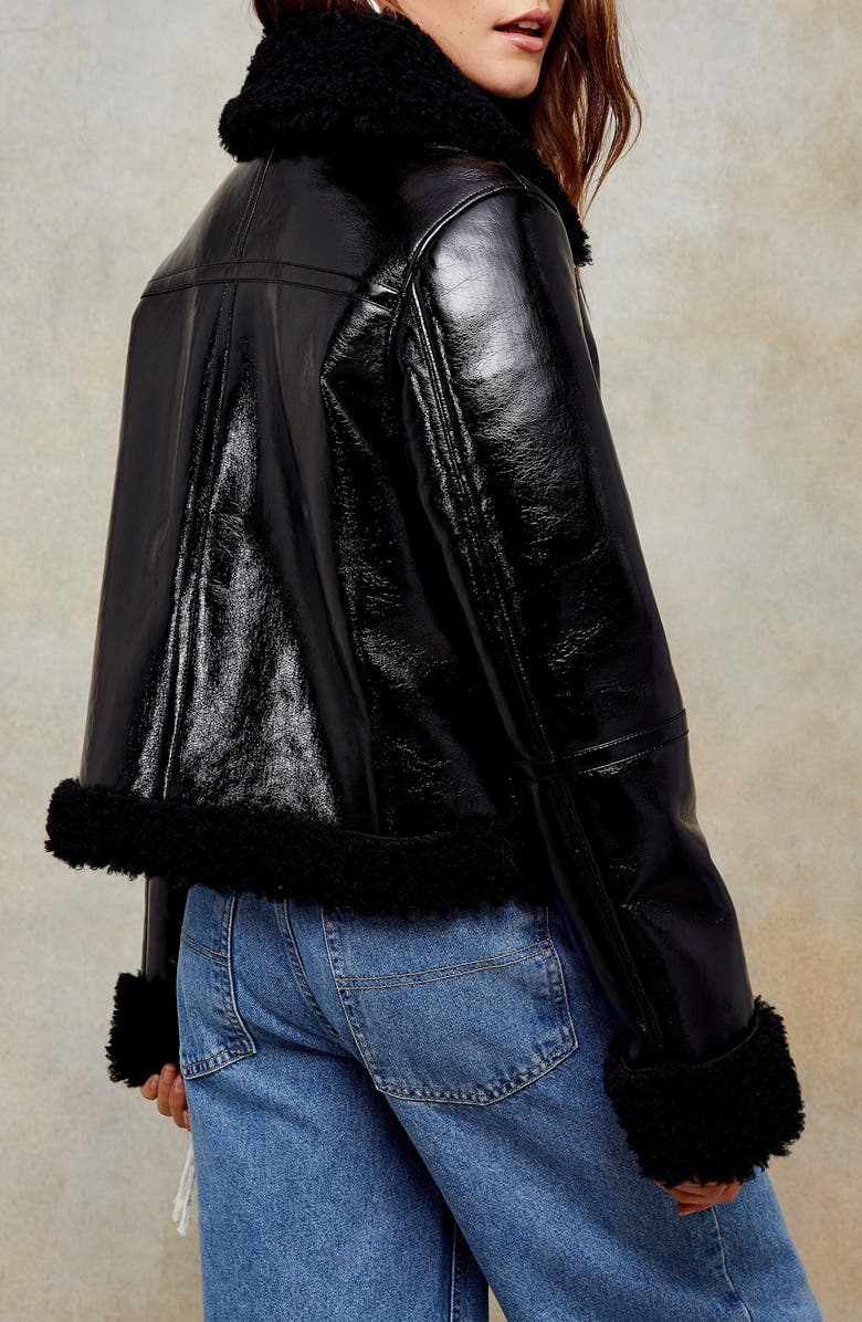 Topshop Faux Leather Biker Jacket with Faux Fur Trim, Alternate, color, 