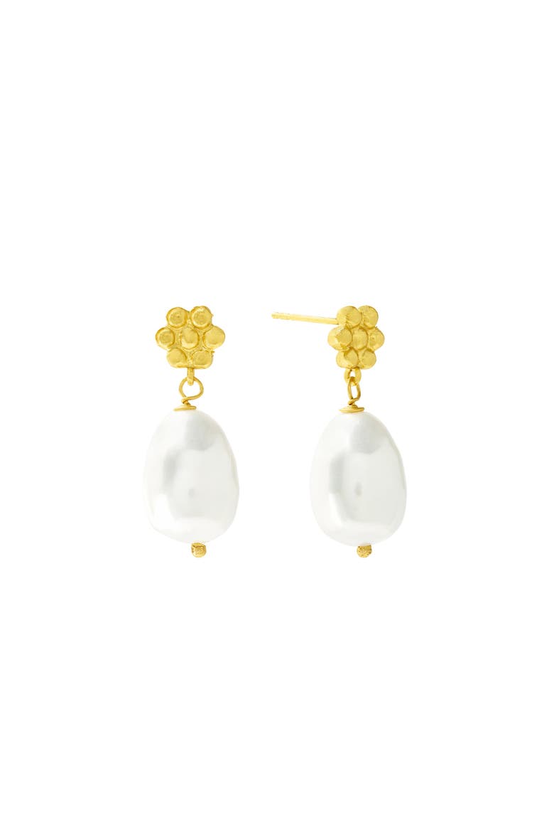 Mavis Drop Stud Earrings, Main, color, Brass