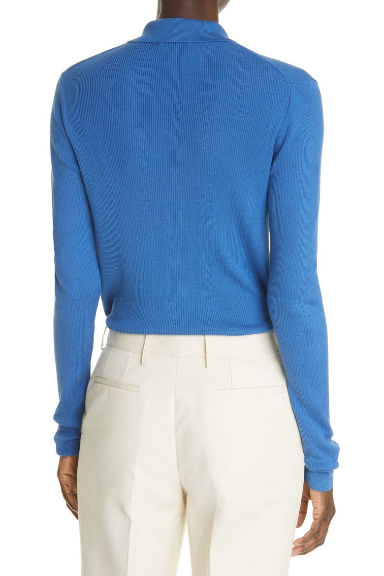 Rib Button-Up Polo Silk Sweater, Alternate, color, CORNFLOWER