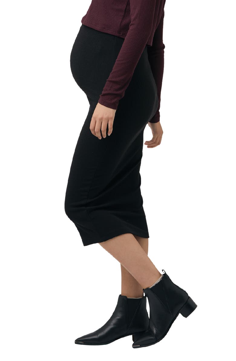 Ripe Maternity Ribbed Knit Pencil Skirt, Alternate, color, Black