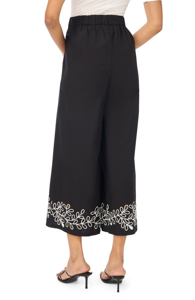 Vince Camuto Embroidered Cutout Crop Pants, Alternate, color, Rich Black