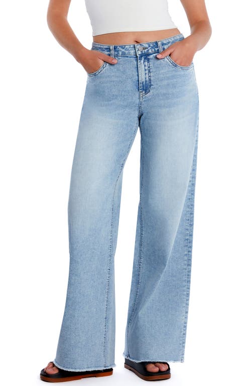 Hint Of Blu Happy Shaggy High Waist Raw Hem Wide Leg Jeans In City Denim