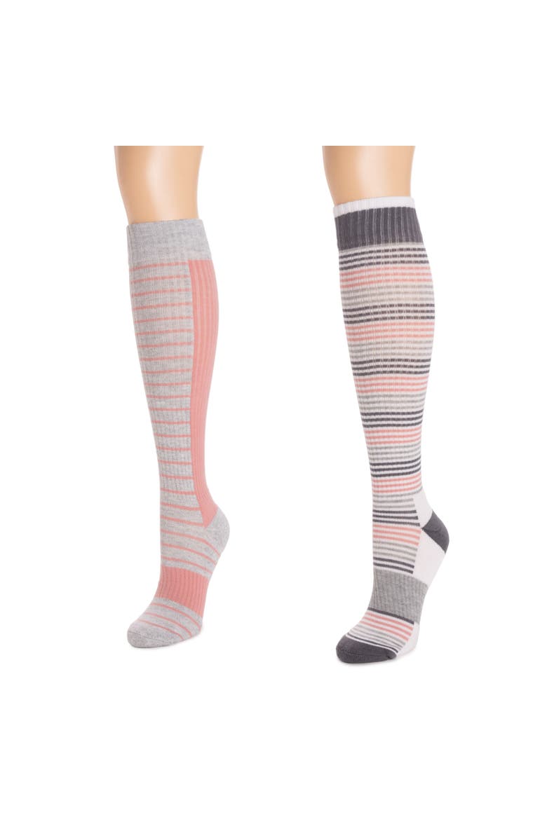 MUK LUKS Cotton Compression Knee-High Socks 2 Pair Pack, Alternate, color, Grey/Pink