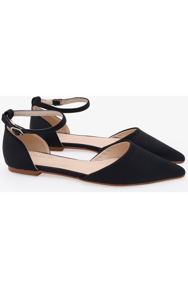 Kailee P Bella Satin Pointy Toe Flats with Ankle Strap, Main, color, Black