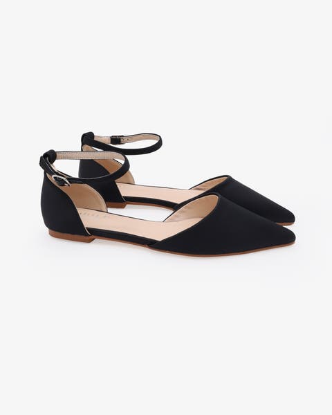 Bella Satin Pointy Toe Flats with Ankle Strap