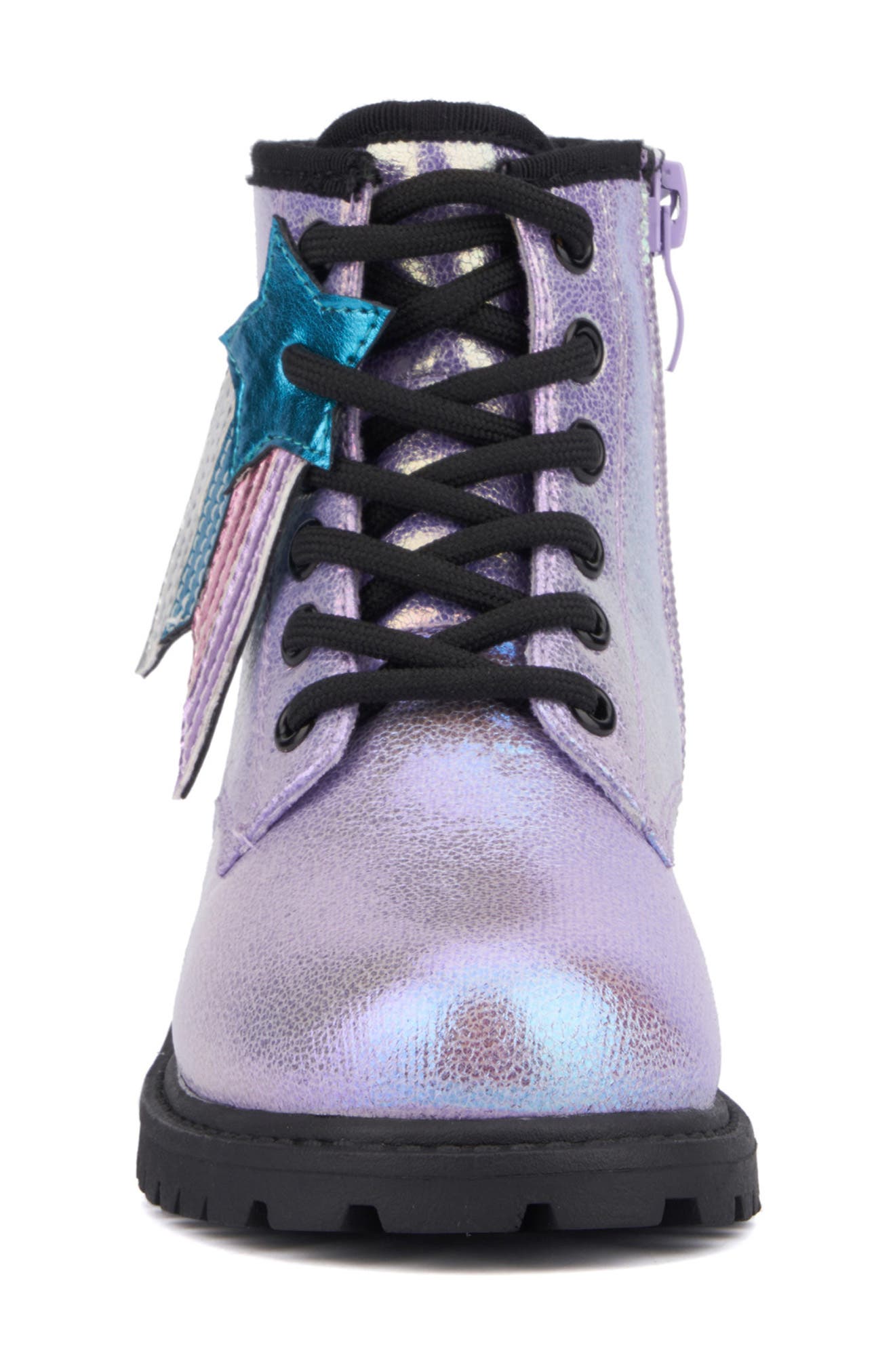 OLIVIA MILLER Kids' Crystal Sky Metallic Combat Boot, Alternate, color, Purple