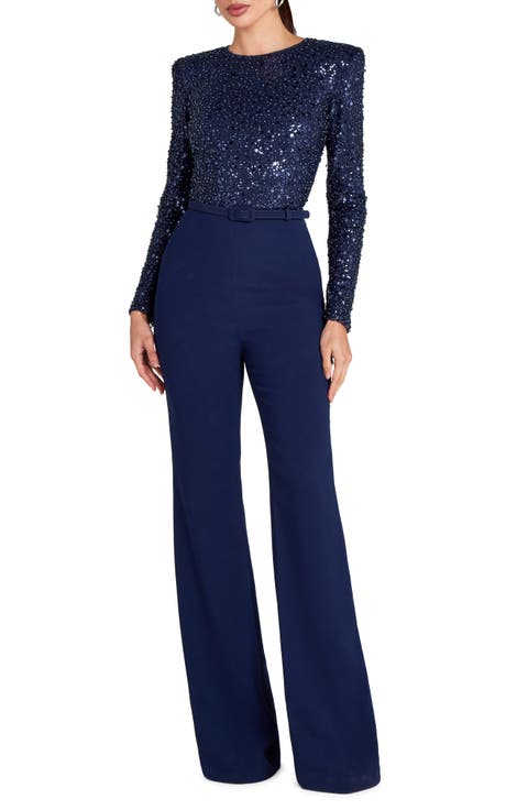 Misha Belted Long Sleeve Flare Jumpsuit