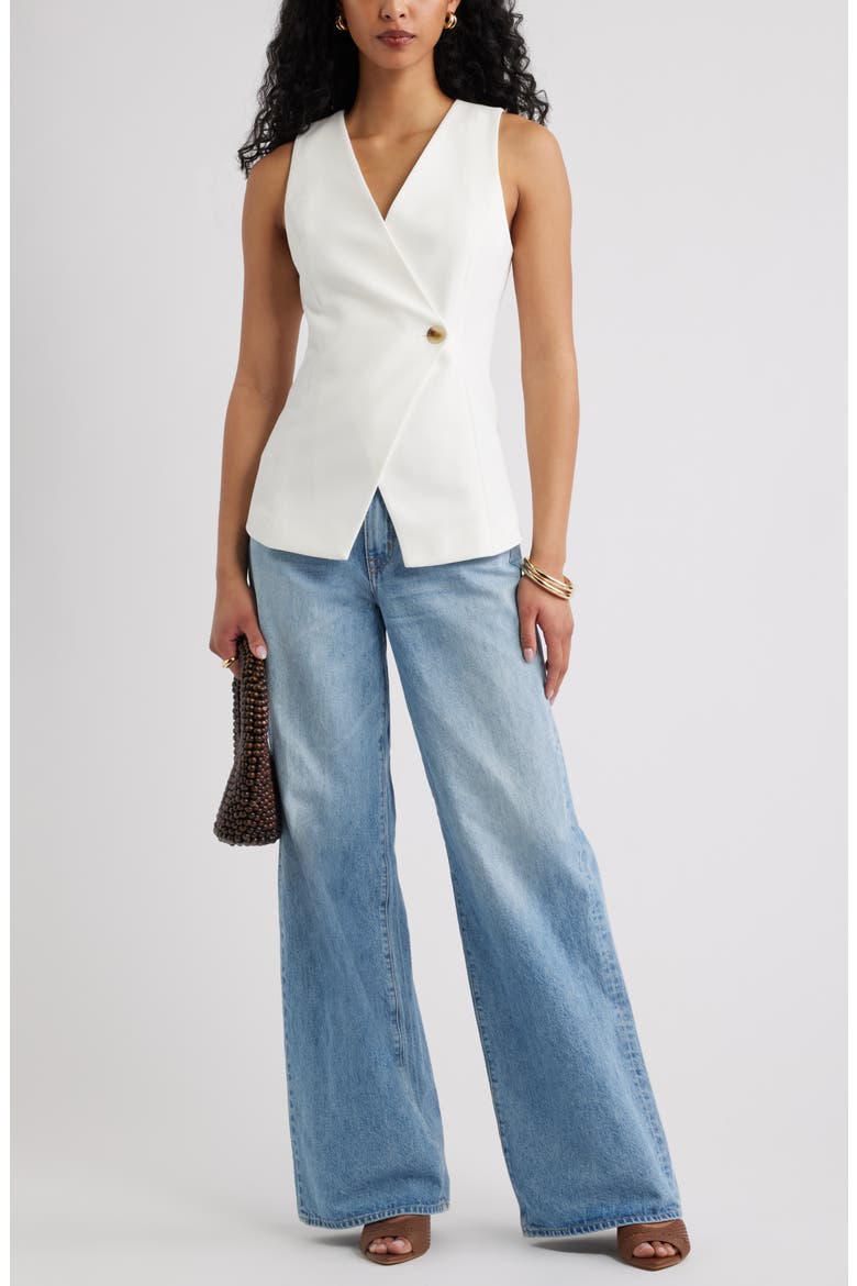 Icon Twill Asymmetric Button Vest, Alternate, color, IVORY
