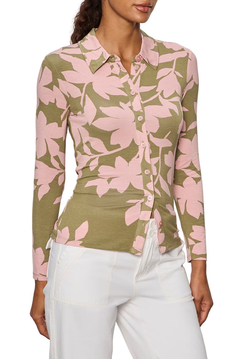 Dreamer Floral Knit Button-Up Shirt, Alternate, color, PINK SILHOUETTE