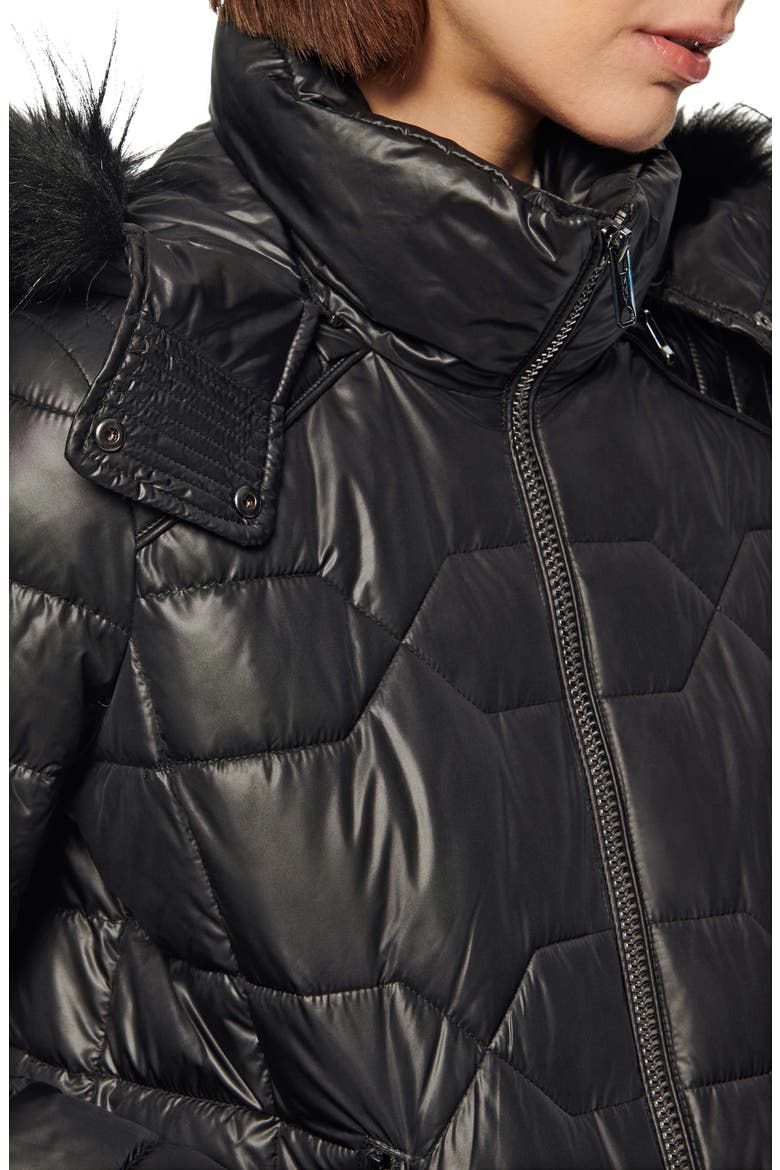 Faux Fur Trim & Feather Puffer Jacket, Alternate, color, BLACK