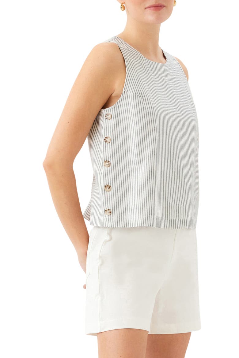 Clarice Side Button Sleeveless Top, Alternate, color, CREAM W/ NAVY