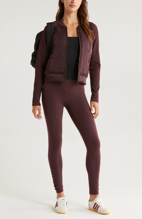 Zella Seamless Mixed Media Bomber Jacket In Burgundy