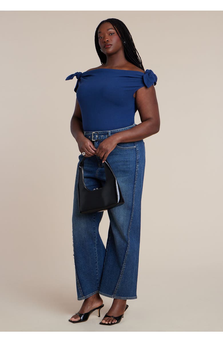 ELOQUII Belted Straight Leg Jean, Alternate, color, Dark Wash