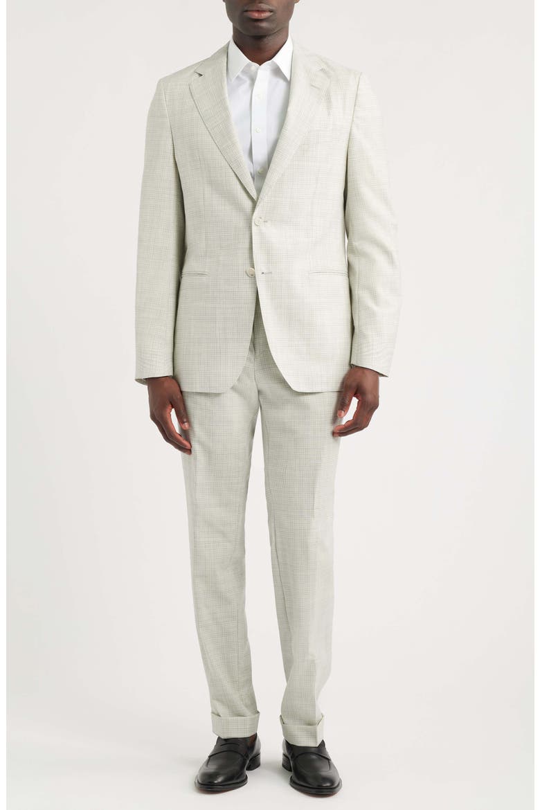 Huge Slim Fit Tan & Grey Microcheck Virgin Wool Suit, Main, color, OPEN GREY