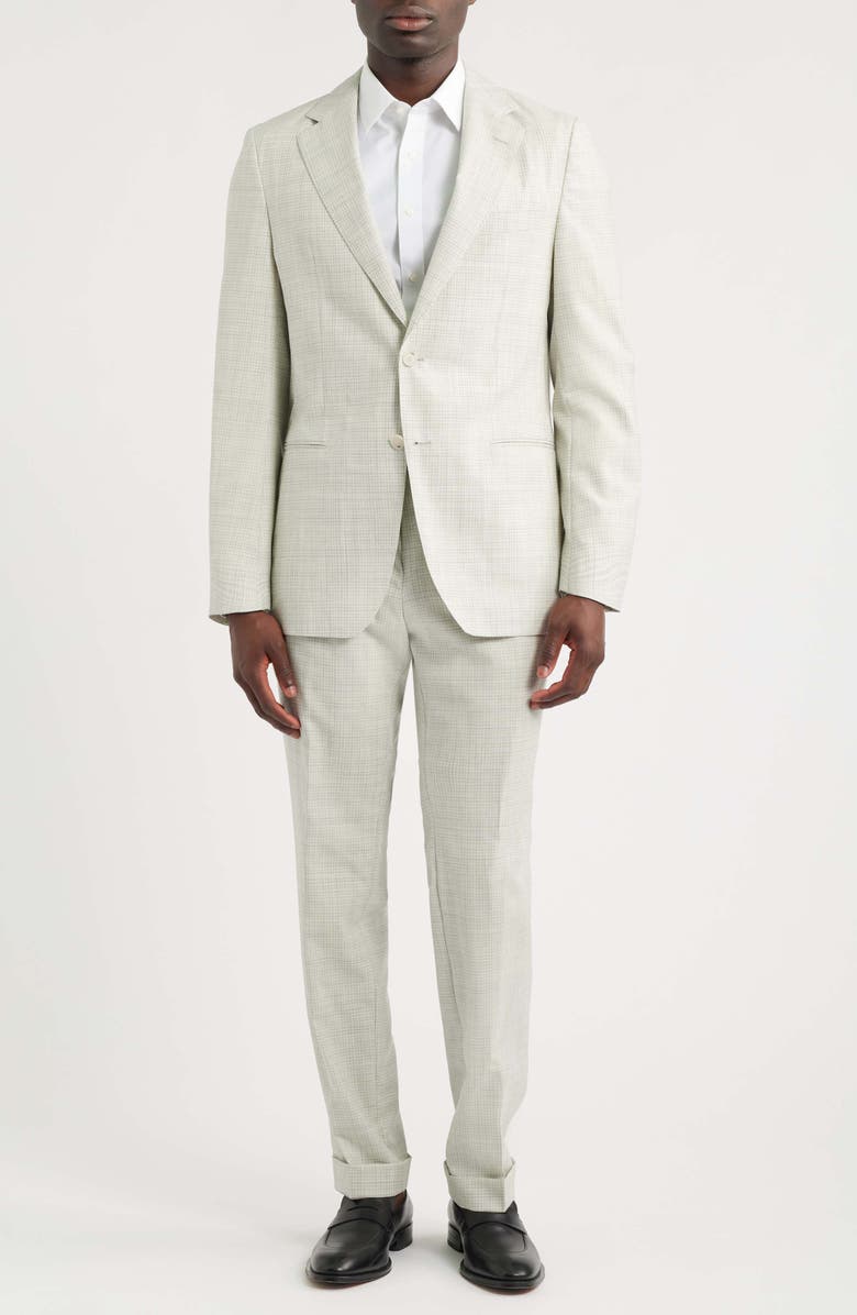BOSS Huge Slim Fit Tan & Grey Microcheck Virgin Wool Suit, Main, color, Open Grey