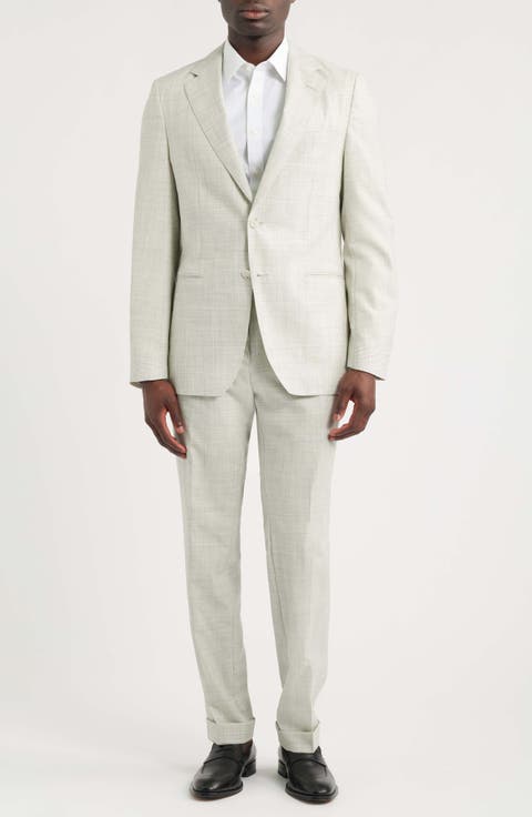Huge Slim Fit Tan & Grey Microcheck Virgin Wool Suit