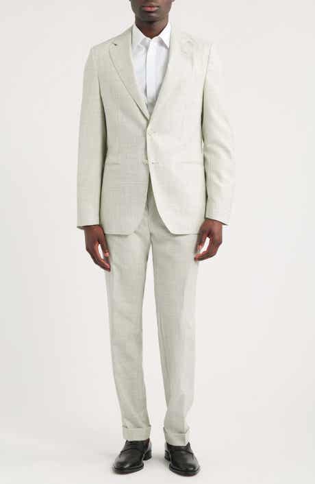 Huge Slim Fit Tan & Grey Microcheck Virgin Wool Suit