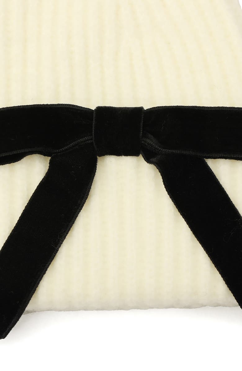 Kate Spade New York Velvet Bow Rib Beanie, Alternate, color, Cream