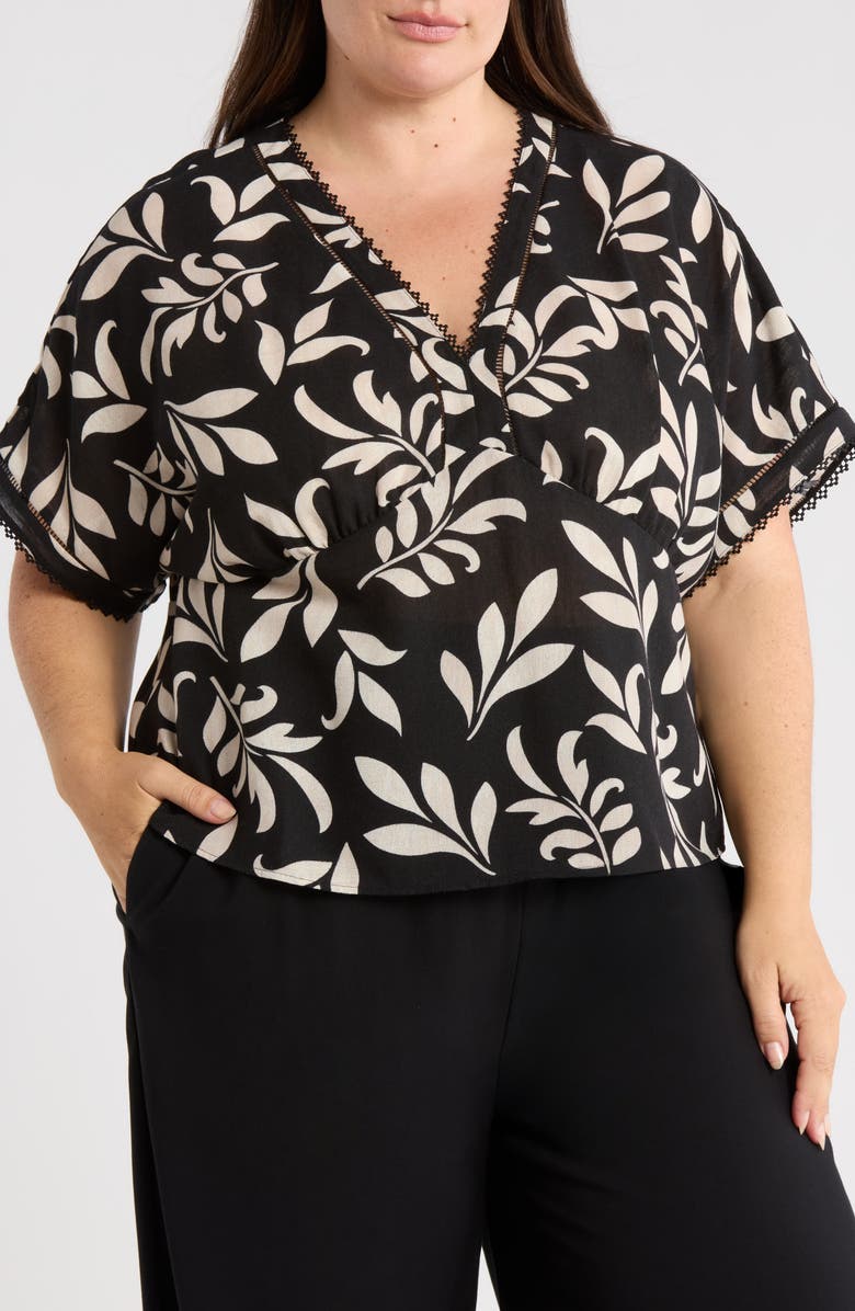 DR2 by Daniel Rainn Lace Trim V-Neck Top, Main, color, Black